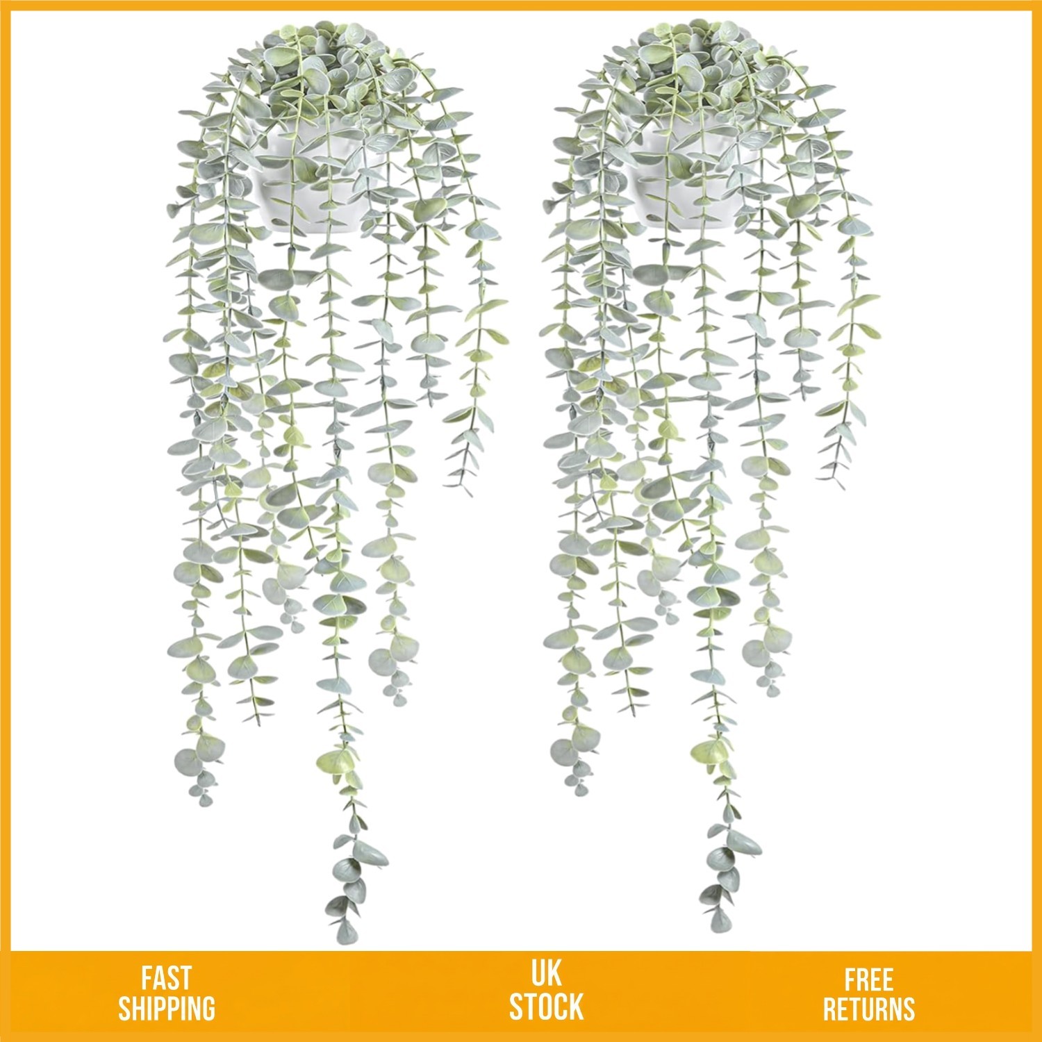 Lush Artificial Trailing Ivy Eucalyptus Hanging Greenery White Pot 2 Pieces
