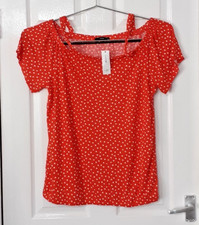 George Size 16 Red Polka Dot Blouse 100% Viscose Short Sleeves Brand New & Tags