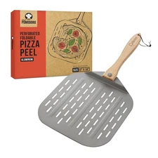 Chef Pomodoro Perforated Aluminum Metal Pizza Peel with Foldable Wood Handle ...