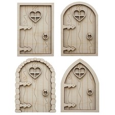 Fairy Doors Elf Pixie - Set of 4 - 3D Plywood Doors Indoor & Outdoor - Craft Art