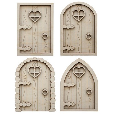 Fairy Doors Elf Pixie - 4er Set - 3D Sperrholztüren Indoor & Outdoor - Basteln Kunst
