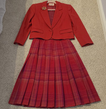 Pendleton Women's Petite 4 Raspberry Virgin Wool Plaid Skirt Suit 2pc Lined