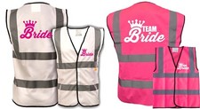 QUEEN BRIDE TEAM BRIDE, BRIDE TO BE HEN NIGHT HEN PARTY WHITE HI VIS VEST