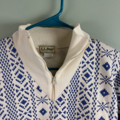 Vintage LL Bean Womens Small Sweater Blue White Nordic Snowflake 1/4 Zip USAMade - Picture 2 of 7