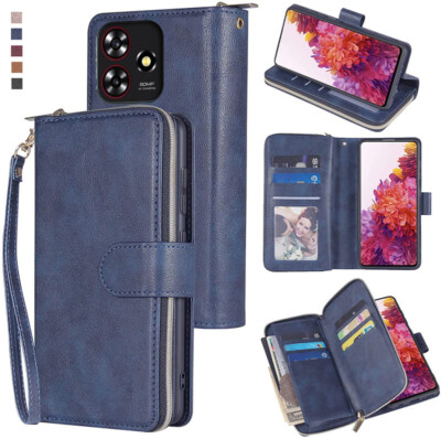 ZTE Blade V50 Smart Wallet Case 9Card Zipper Kickstand Flip Leather Phone Case
