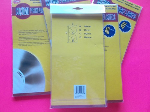 UBL - CD & DVD PRINTABLE LABELS - 40 LABELS PER PACK *BRAND NEW *% OFF FOR MORE - Afbeelding 3 van 3