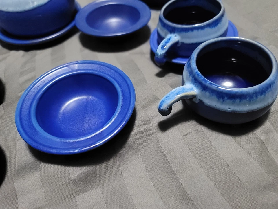 Hermoso juego de té de porcelana, tetera, olla de leche, 6 tazas de té y platillos, azul excelente C Foto 4 de 4