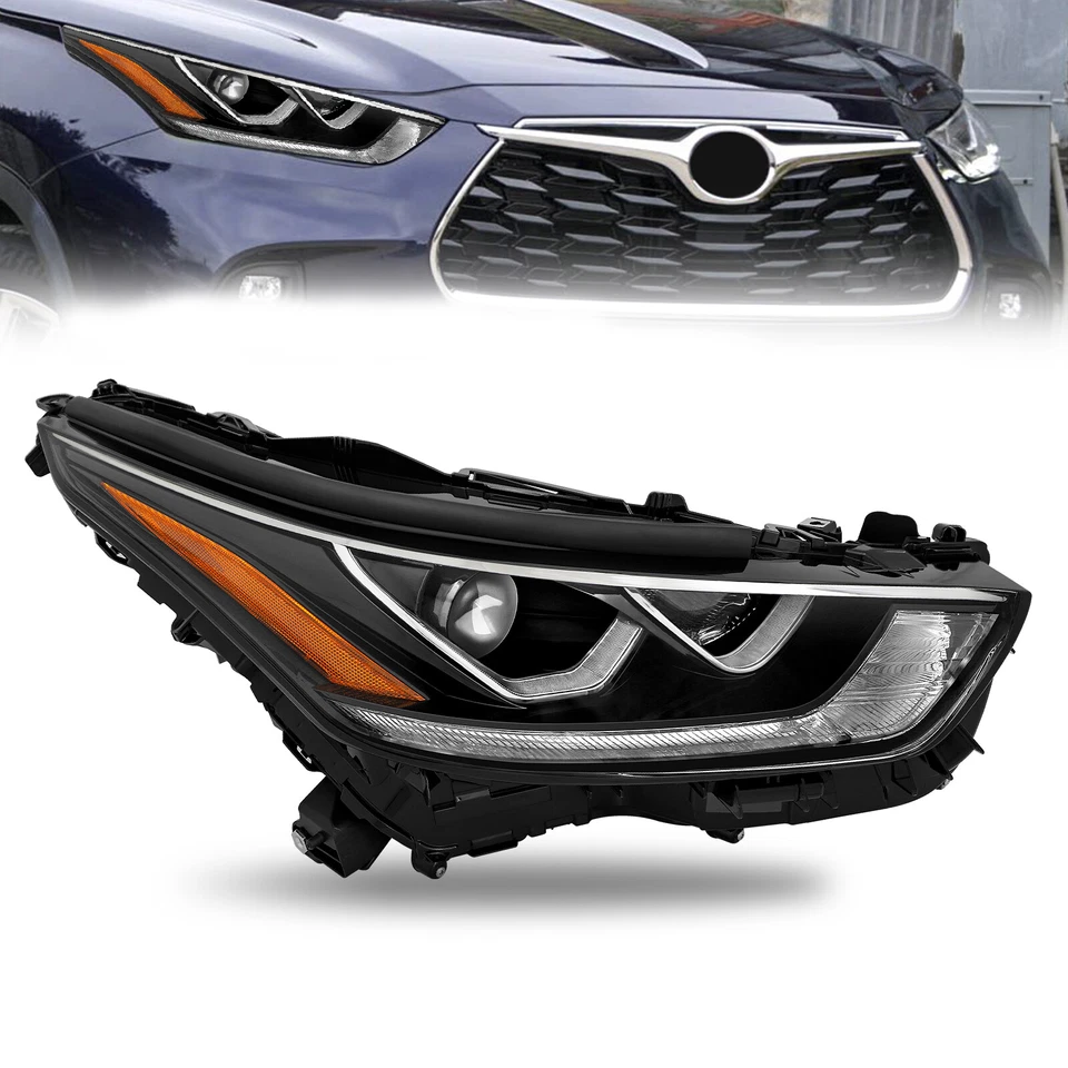 Passenger Projector Black Headlight w/ LED DRL For 2020-2024 Toyota Highlander — 第 3/4 张图片