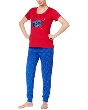 Family PJS Women's Super Mom Pajama Set Thunder Bolts Red XSMALL