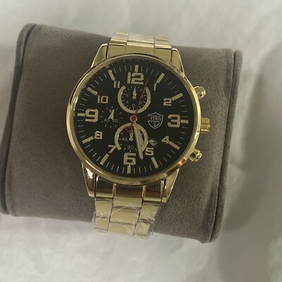 DEYROS, mens dress watch, black and gold, date 42 mm case, stainless steel  | eBay
