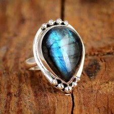 925 Sterling Silver Natural Labradorite Ring Gemstone Women Jewelry For Her C 72