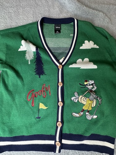 Disney Goofy Golf Cardigan 2X Green Knit Embroidered Sweater Sweatshirt Patch - Picture 2 of 8