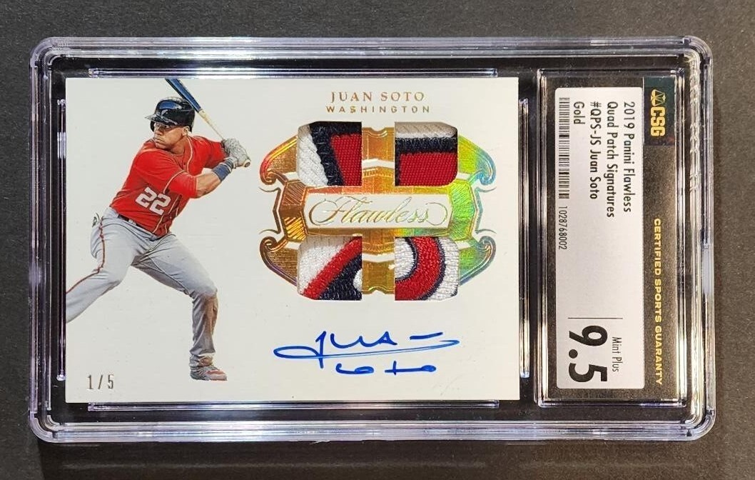 2019 Panini Flawless Quad Patch Auto Juan Soto 01/5 CSG 9.5 Mint Plus