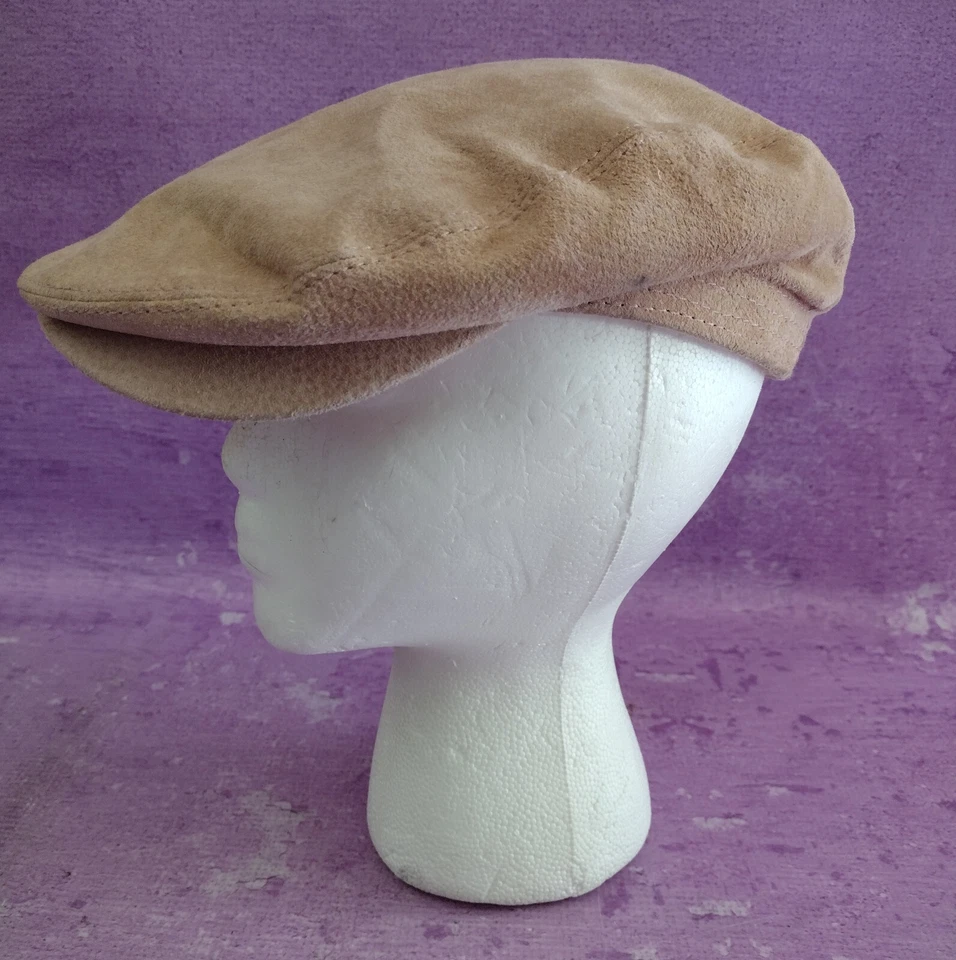 Gorra de cuero Wilsons para noticiero MAXIMA beige rosa claro gamuza sombrero de cabbie talla S/M Foto 2 de 4
