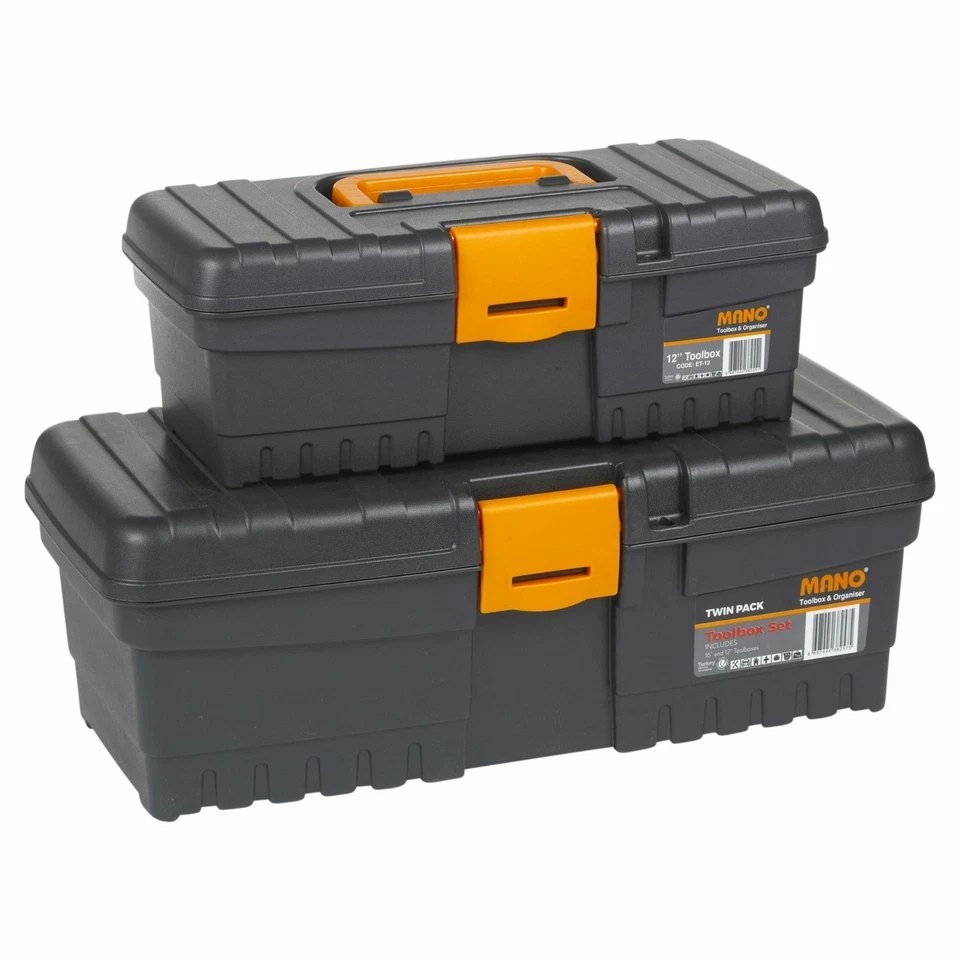 MANO 12" & 16" Heavy Duty Lightweight Large Plastic Tool Box Chest Lockable Storage