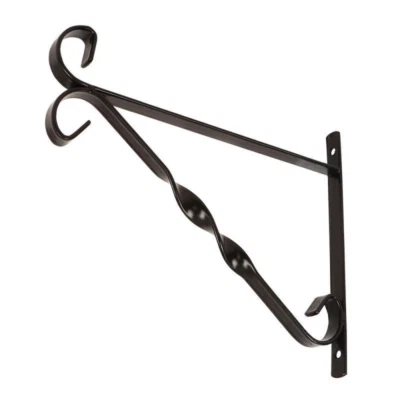 GREEN JEM Garden Plant Hanging Basket Bracket Black 12 Inch Wall Plugs & Screws Wall Post