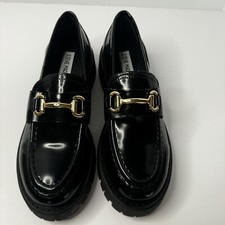 Steve Madden Black Lando Patent Leather Chunky Lug Horsebit Loafers Size 6.5