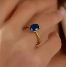 2Ct Oval Cut Lab-Created Blue Sapphire Engagement Ring 14K Yellow Gold Plated