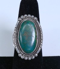 Navajo Sterling Silver Ring - Deep Green Turquoise setting Size 9