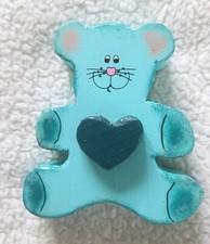 Wooden Hand Painted Handmade Shelf D cor  Bear With Heart  Light Blue