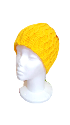 CAPPELLO DI LANA LAVORATO DONNA RAGAZZA GIALLO NUOVO INVERNO