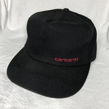 Vintage Carhartt Black Canvas Snapback Hat Cap With Red Made In USA
