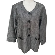 Earth Song Grey Linen Button Down Light Jacket Size 8