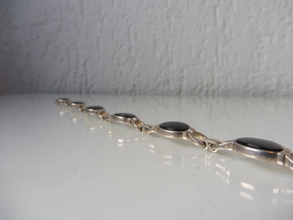 Bello, Vecchio Braccialetto, 835 Argento con Onice - Immagine 3 di 4