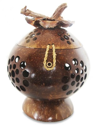 Potpourri Holder Handmade Coconut Shell Decorative Thai Spa Wooden Bowl Dish 4.5
