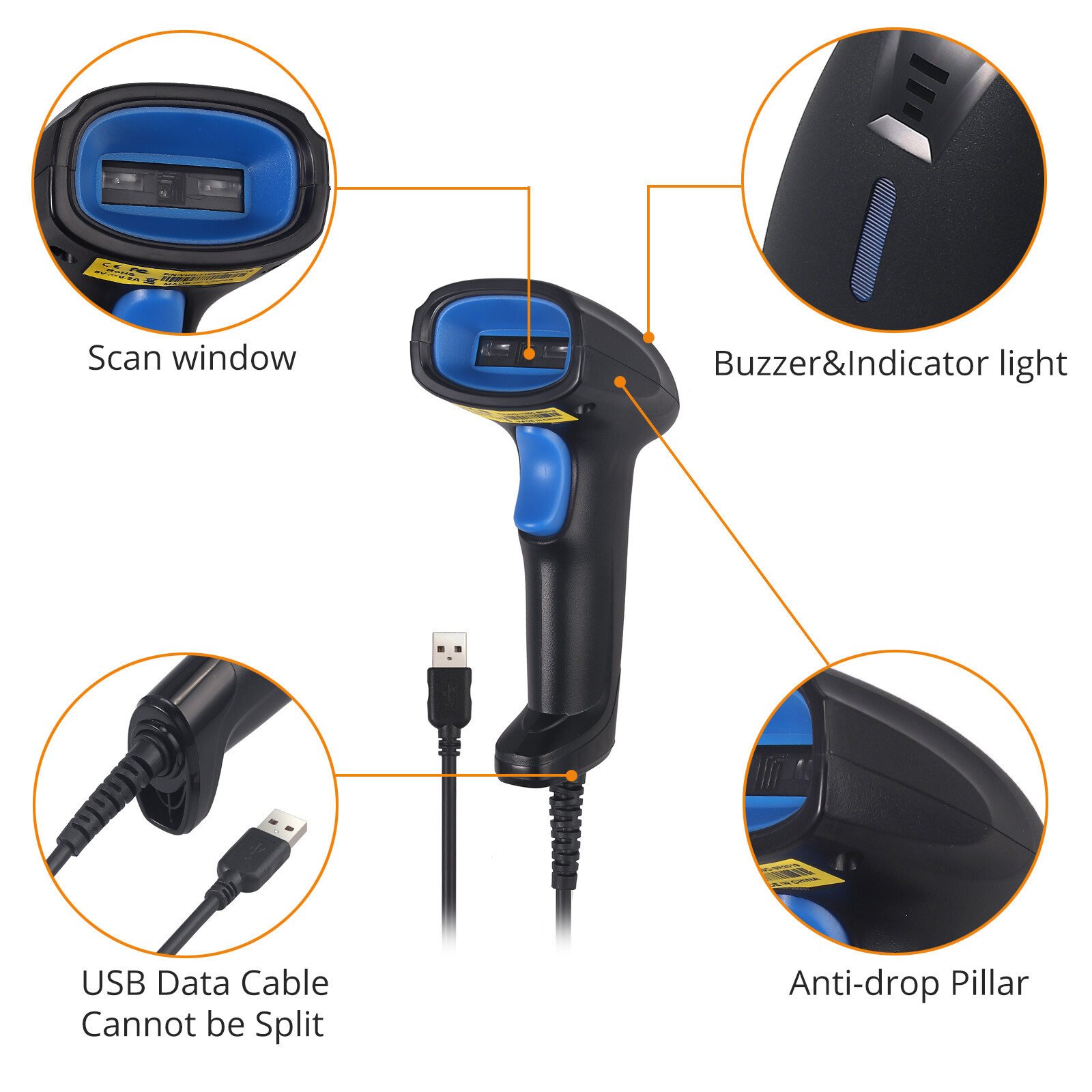 Portable Handheld USB Laser Barcode Scanner Bar POS Code Reader PC Long