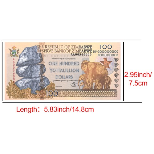 Zimbabwe Paper Money 100 Yottalillion Dollars Banknotes 10pcs/lot Art Souvenir - Picture 3 of 6