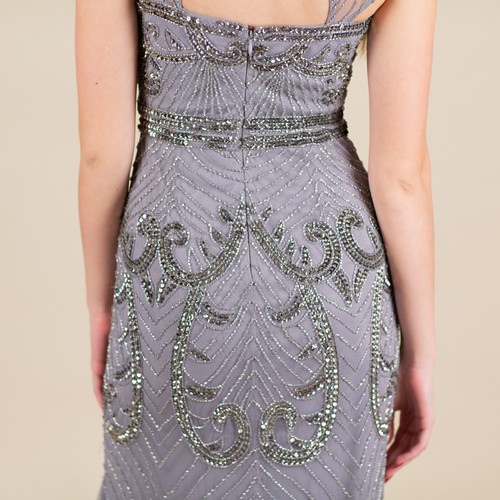 Adrianna Papell Dress Maxi Lilac Sz 2 Small Purple Beaded Prom Retro 20s Gatsby - Picture 7 of 20