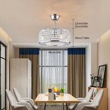 18"Ceiling Fan Lamp Flush Mount Crystal LED Caged Chandelier Bladeless w/ Remote