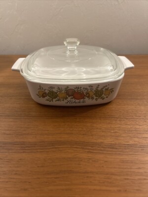 Corning Ware 1 Quart Spice of Life L'Echalote Casserole  A-1-B W Lid No Chip