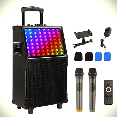 Large Portable Bluetooth Karaoke Party Speaker 12 Inch Speaker, with Microphones