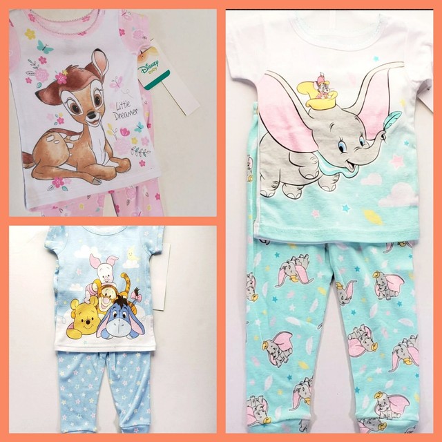 9 Months Baby Girl Winnie The Pooh Bambi & Dumbo Pajamas Disney 3