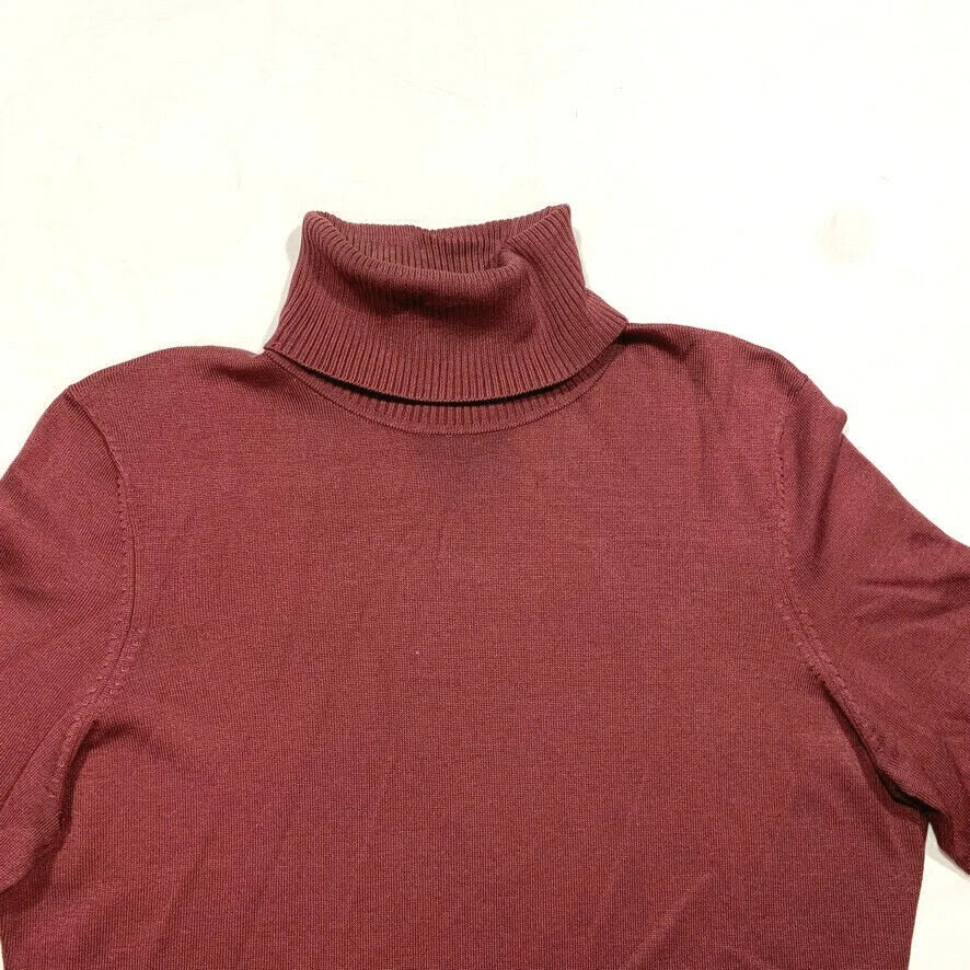 Suéter Ann Taylor Loft Mezcla de Nailon de Seda Acanalado Cuello Alto Elastizado Granate M Usado en Excelente Condición Foto 3 de 4