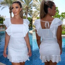 Womens Square Neck Short Sleeve Mini Dress Ladies Casual Party Cocktail Clubwear