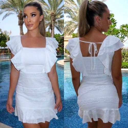 Womens Square Neck Short Sleeve Mini Dress Ladies Casual Party Cocktail Clubwear - Bild 1 von 8