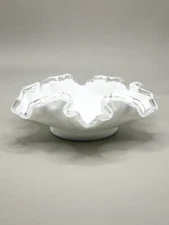 Handmade Art Glass Layered  Glass White Trinket Candy Dish With Ruffled Edge