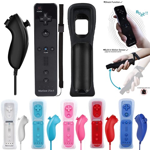 2 in 1 Motion Plus Wii Remote Controller Nunchuck for Wii/Wii U Console Games - Picture 2 of 30