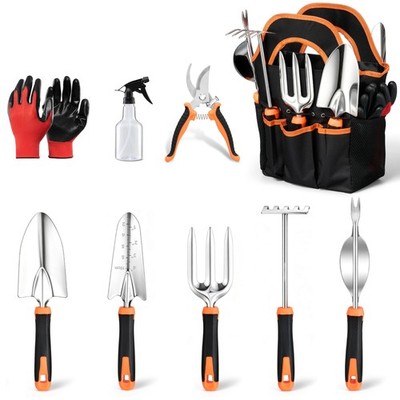 9-Piece Stainless Steel Garden Tools Set, HaSteeL Outdoors Gardening Silver