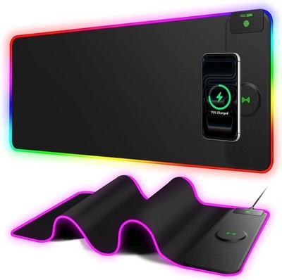 RGB Gaming Mouse Pad with 15W Magnetic Wireless Charger, Non-Slip, 31.5''x11.8''