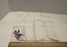Vintage Ladies Hankie Embroidered Blue Floral