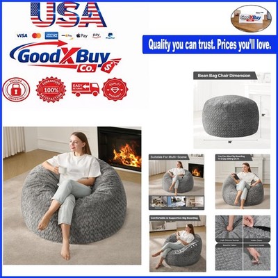 3ft Grey Chevron Faux Fur Bean Bag Chair for Adults with Removable Cover - Lo...