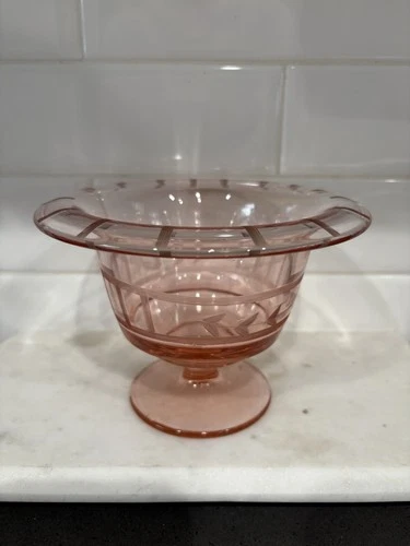 Vintage Pink Depression Glass Compote Dish Footed