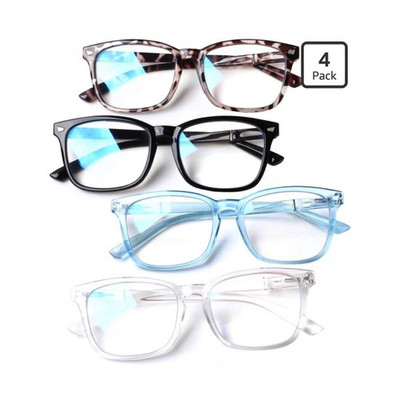 Henotin Blue Light Blocking Square Reading Glasses 4-Pack Multicolor +2.25