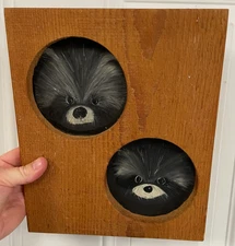 Vgt Hand Painted Primitive Raccoons & Hand Made Wooden Frame Folk Art Country