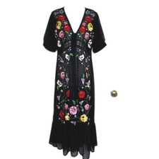 ASOS BLACK SEMI-SHEER FORAL EMBROIDERED MAXI TEA DRESS SIZE 6 HTF SOLD OUT