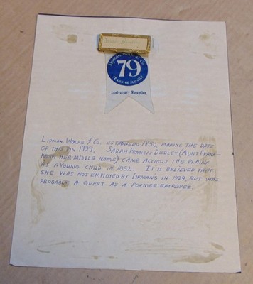 1929 Lipman & Wolfe 79th Anniversary Reception Employee Name Tag/Ribbon